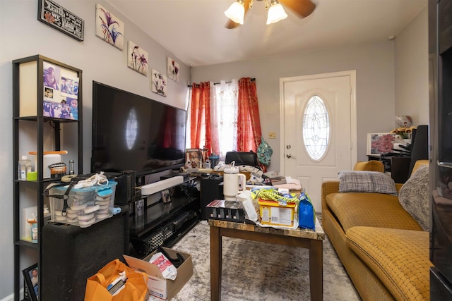 living room with ceiling fan