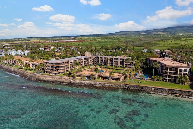 aerial view with a water and mountain view