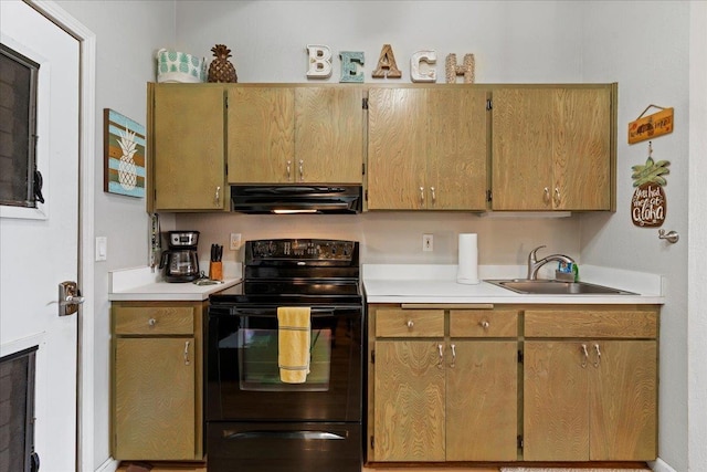 kitchen featuring black range with electric stovetop and sink