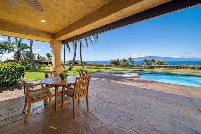 view of patio / terrace featuring a water view