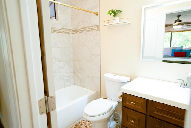 full bath featuring shower / bath combination, vanity, and toilet