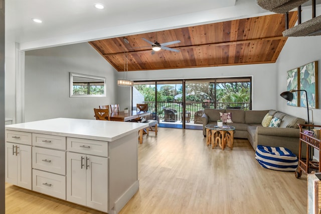811 S Kihei Rd Unit 2H, Kihei, HI 96753 - kitchen with wooden ceiling, plenty of natural light, open floor plan, light wood-type flooring, and white cabinets