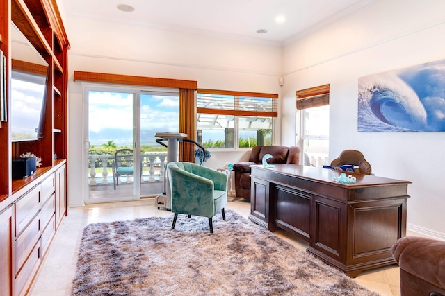 home office featuring ornamental molding