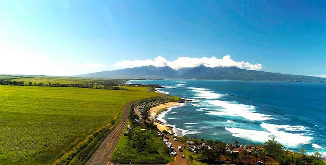 birds eye view of property featuring a water and mountain view