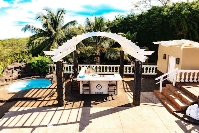 view of patio / terrace featuring an outdoor bar