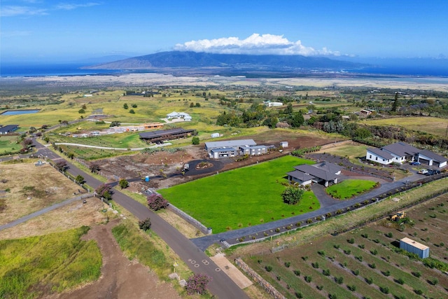 bird's eye view featuring a mountain view and a rural view