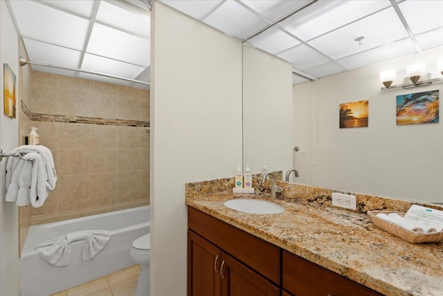 3445 Lower Honoapiilani Rd Unit 204, Lahaina, HI 96761 - bathroom featuring vanity, tile patterned floors, toilet, bathing tub / shower combination, and a drop ceiling