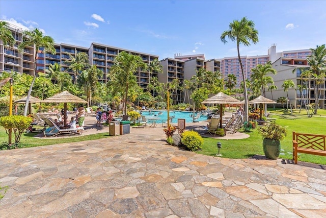 3445 Lower Honoapiilani Rd Unit 204, Lahaina, HI 96761 - community pool with a gazebo, a lawn, and a patio area