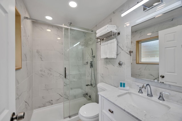 120 Hui Rd F E16, Lahaina, HI 96761 - full bath with toilet, a marble finish shower, vanity, recessed lighting, and tile walls