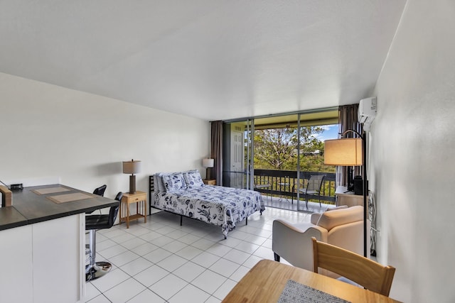 120 Hui Rd F E16, Lahaina, HI 96761 - bedroom with access to exterior, an AC wall unit, light tile patterned floors, and expansive windows