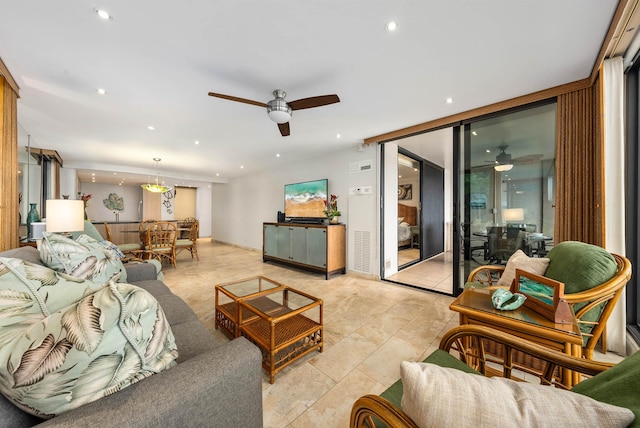 110 Kaanapali Shores Pl Unit 109, Lahaina, HI 96761 - living area with a ceiling fan and recessed lighting
