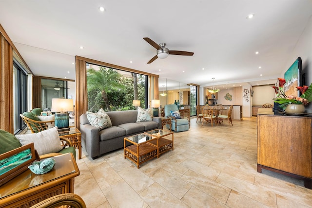 110 Kaanapali Shores Pl Unit 109, Lahaina, HI 96761 - living area featuring a ceiling fan and recessed lighting