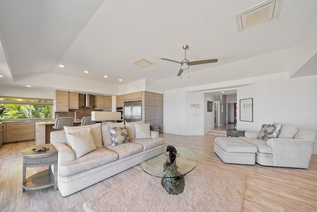 2274 S Kihei Rd, Kihei, HI 96753 - living area featuring light wood-style flooring, vaulted ceiling, recessed lighting, and ceiling fan