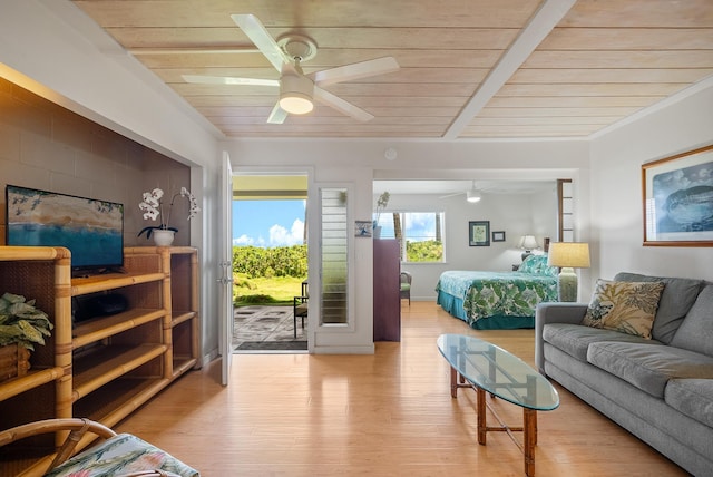 2274 S Kihei Rd, Kihei, HI 96753 - bedroom with wooden ceiling, wood finished floors, access to outside, and ceiling fan