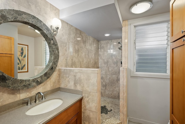 2274 S Kihei Rd, Kihei, HI 96753 - full bathroom featuring tile walls, a walk in shower, and vanity