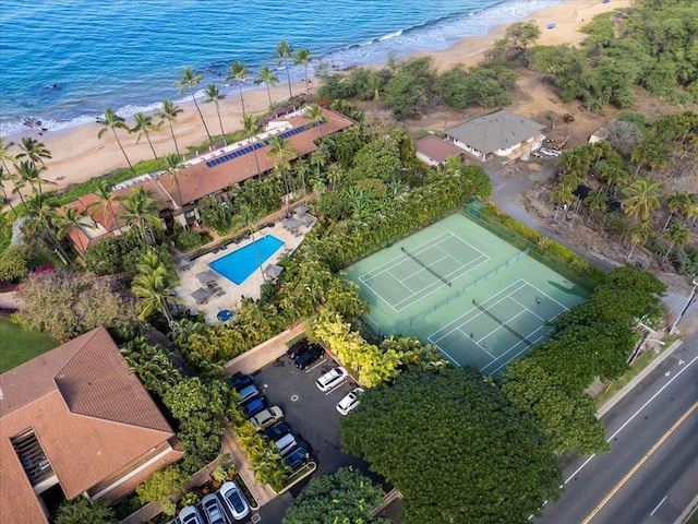 aerial view with a beach view and a water view