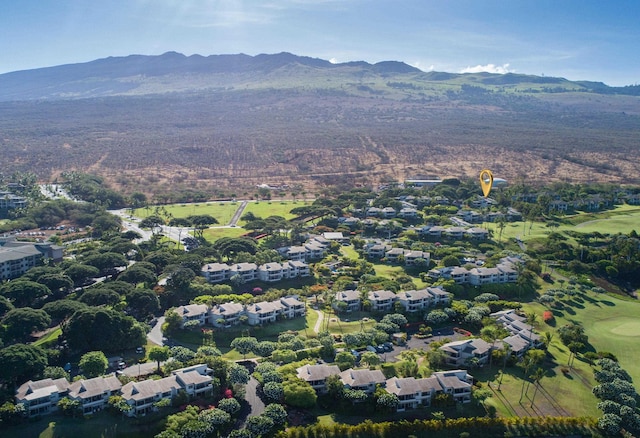 bird's eye view with a mountain view