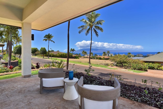 view of patio featuring a mountain view