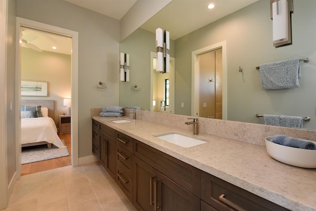 bathroom featuring vanity and hardwood / wood-style floors