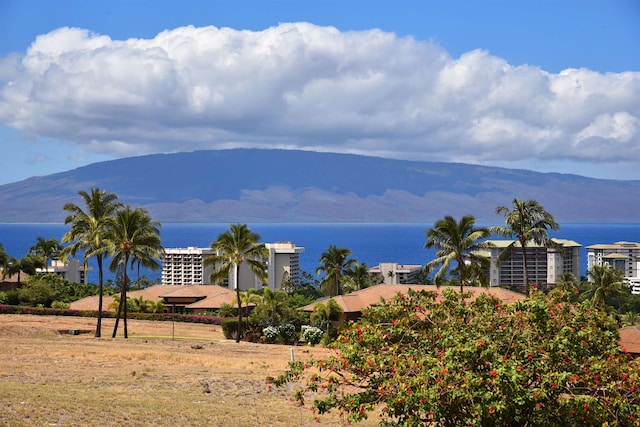 view of mountain feature featuring a water view