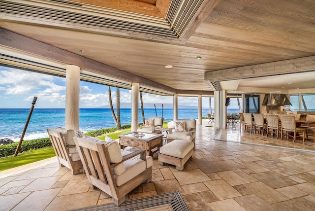 59 Hale Malia Pl, Lahaina, HI 96761 - sunroom featuring a water view, a wealth of natural light, and wood ceiling