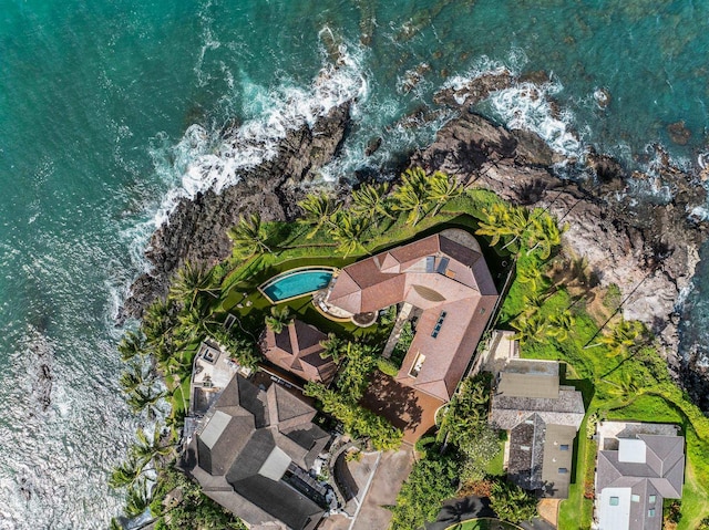 aerial view with a water view