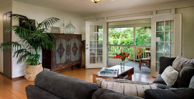 living room with light hardwood / wood-style floors