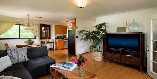 living room with light wood-type flooring