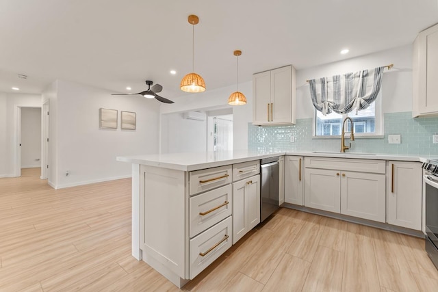 1395 Hiahia St, Wailuku, HI 96793 - kitchen featuring dishwasher, a sink, light countertops, backsplash, and light wood finished floors