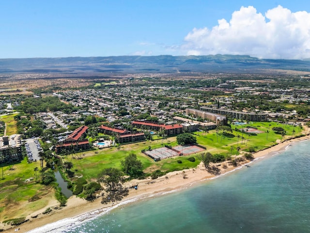 aerial view with a beach view and a water view