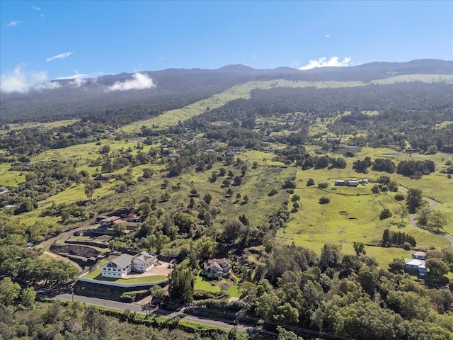 drone / aerial view featuring a mountain view