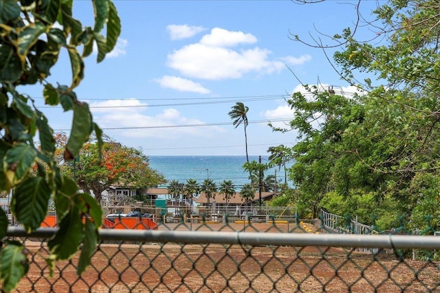 view of water feature featuring fence