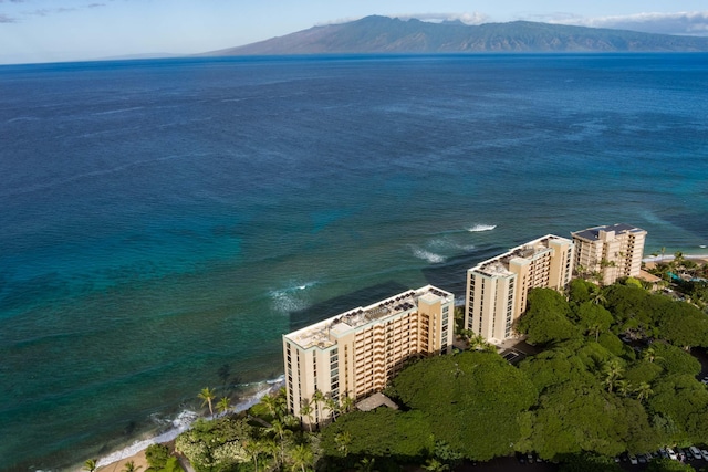 aerial view with a water and mountain view