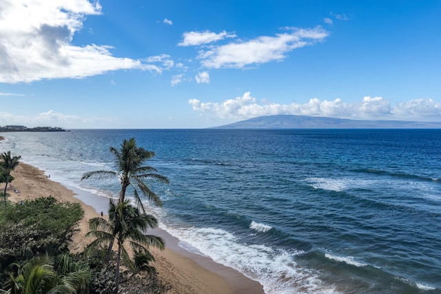 water view featuring a mountain view and a view of the beach