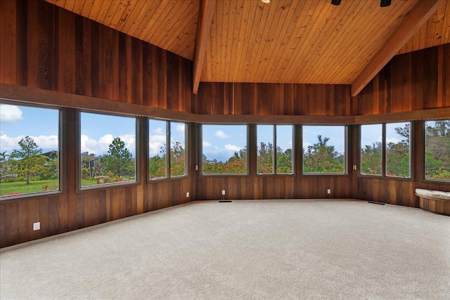 2450 Piiholo Rd, Makawao, HI 96768 - unfurnished sunroom featuring wood ceiling, carpet, and wooden walls