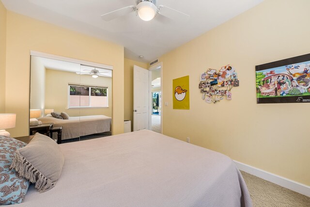 bedroom with carpet flooring and ceiling fan