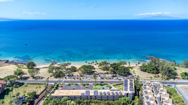 aerial view with a view of the beach and a water view