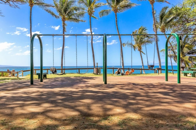 view of home's community with a water view