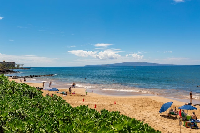 view of water feature with a view of the beach