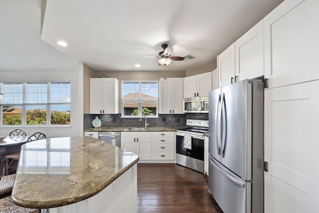 206 Kuli Puu St, Kihei, HI 96753 - kitchen featuring appliances with stainless steel finishes, a sink, a ceiling fan, recessed lighting, and backsplash