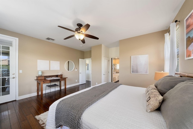 206 Kuli Puu St, Kihei, HI 96753 - bedroom with wood-type flooring, baseboards, ceiling fan, and ensuite bathroom