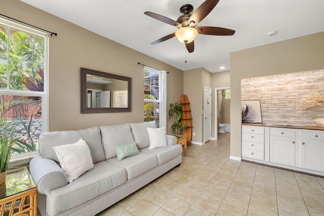 206 Kuli Puu St, Kihei, HI 96753 - living area with a ceiling fan, light tile patterned flooring, and recessed lighting