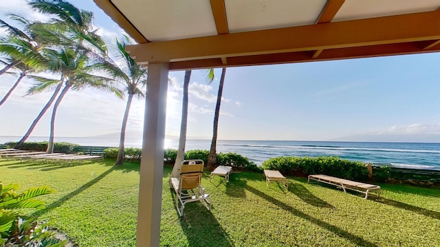 view of yard with a water view