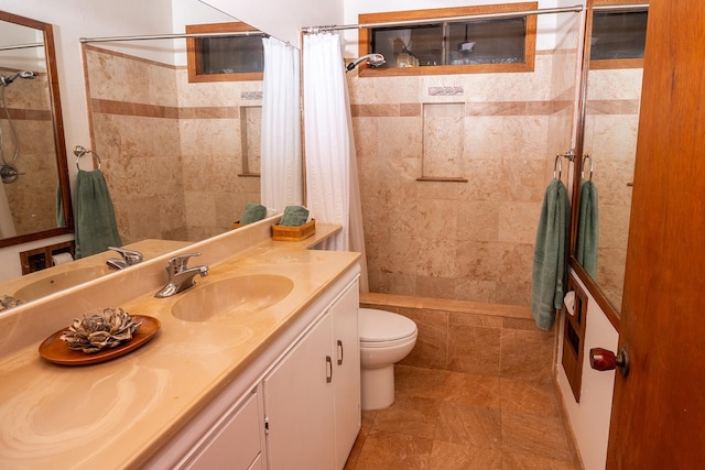 bathroom featuring vanity, toilet, and a shower with shower curtain