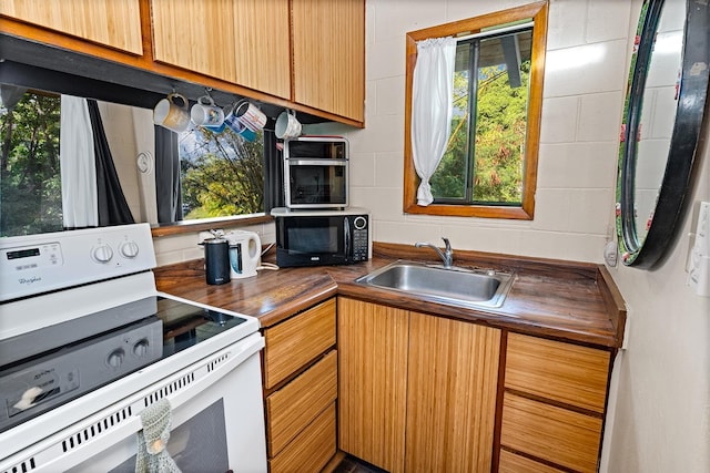 kitchen featuring sink and white range with electric stovetop