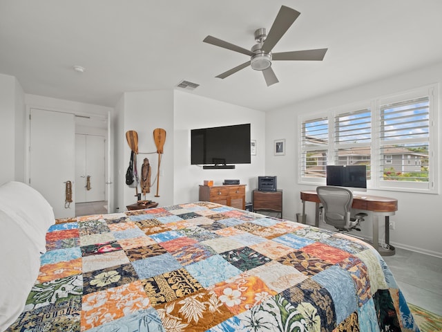 137 Hoohale St, Kihei, HI 96753 - bedroom featuring lofted ceiling, baseboards, visible vents, and ceiling fan
