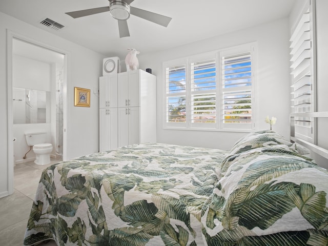 137 Hoohale St, Kihei, HI 96753 - bedroom with a ceiling fan, visible vents, ensuite bathroom, and light tile patterned floors