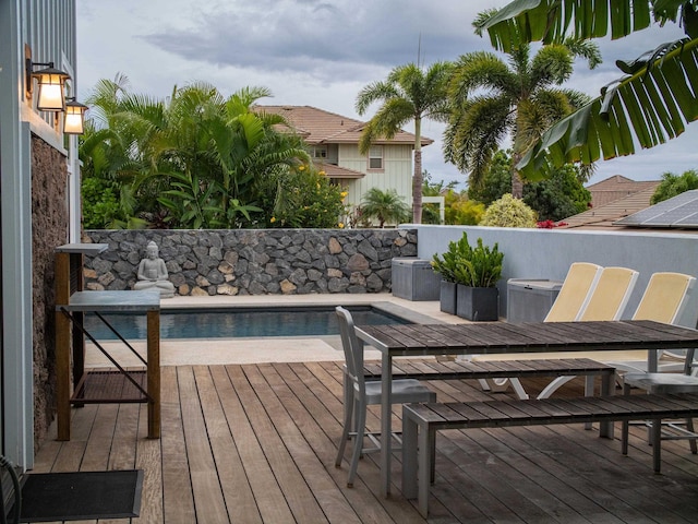 137 Hoohale St, Kihei, HI 96753 - wooden terrace featuring a fenced in pool and outdoor dining area