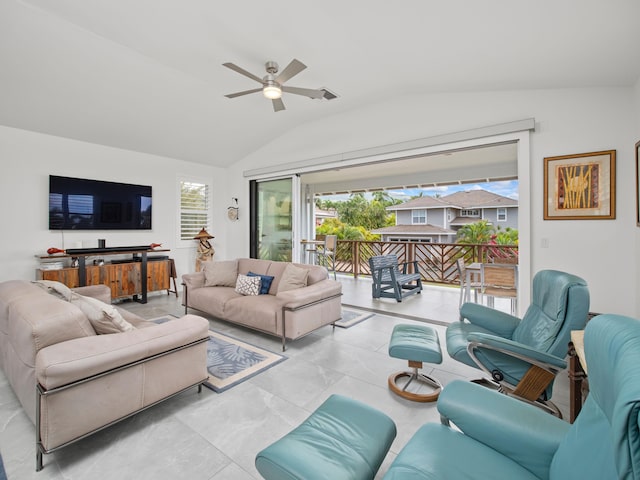 137 Hoohale St, Kihei, HI 96753 - living room featuring lofted ceiling and a ceiling fan