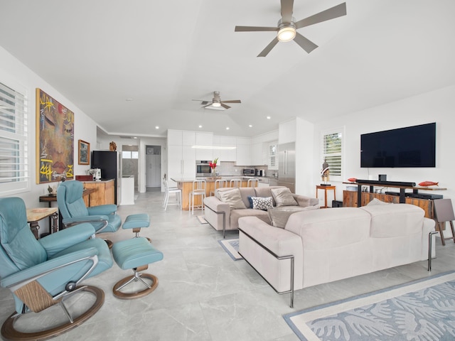 137 Hoohale St, Kihei, HI 96753 - living area with vaulted ceiling, recessed lighting, and ceiling fan